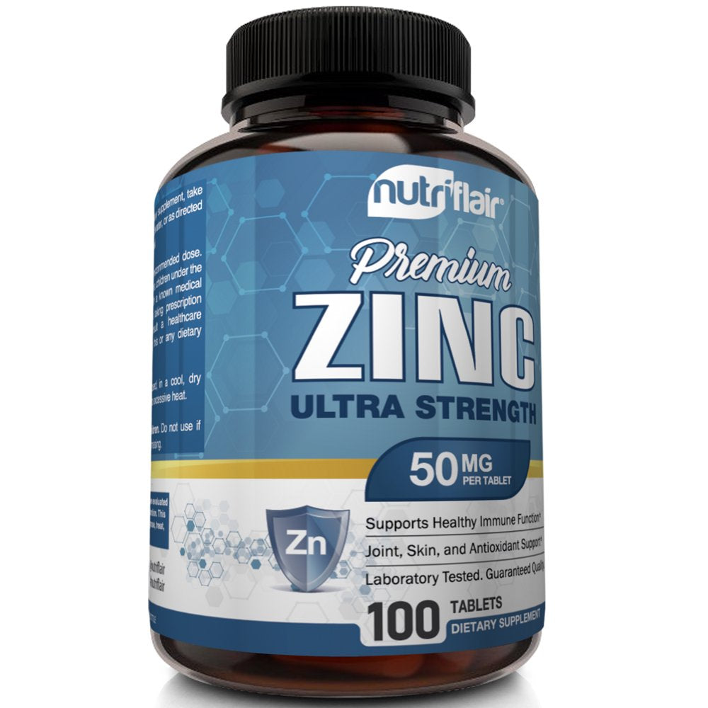 Nutriflair Zinc Supplement Natural Immune Booster Energy and Focus Support 100 Tablets