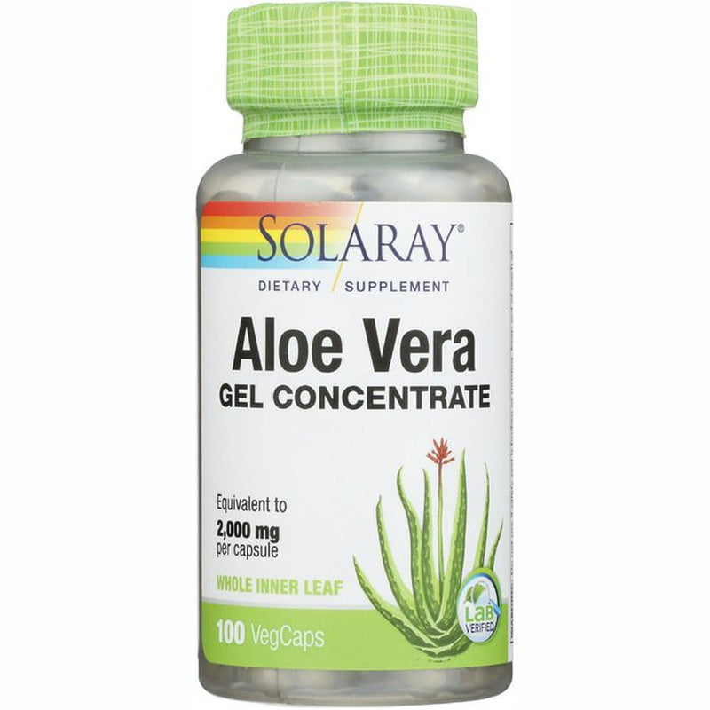 Solaray Aloe Vera Gel Concentrate | Equivalent to 2000 Mg | Antioxidant Activity & Healthy Digestion & Skin Support | Non-Gmo & Vegan | 100 Vegcaps