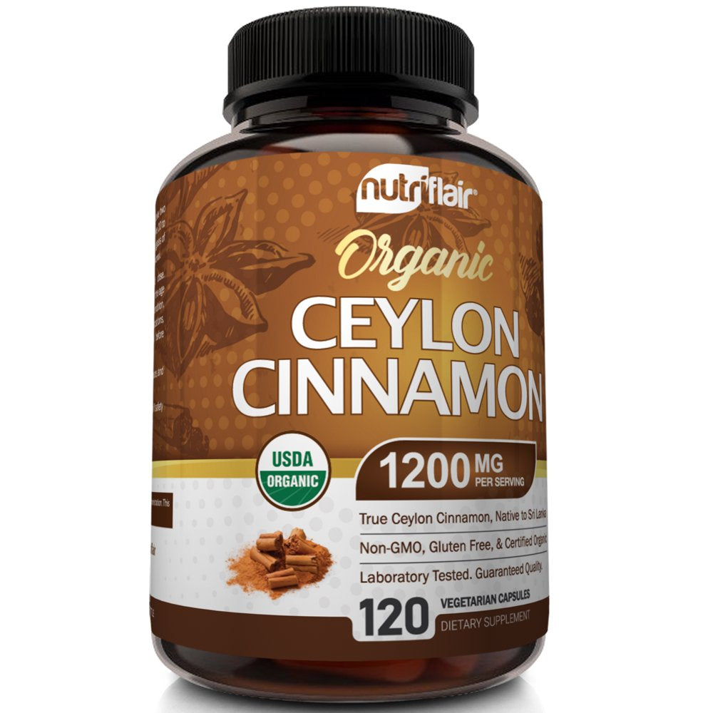 Nutriflair Organic Ceylon Cinnamon (USDA Certified) 1200Mg per Serving, 120 Capsules