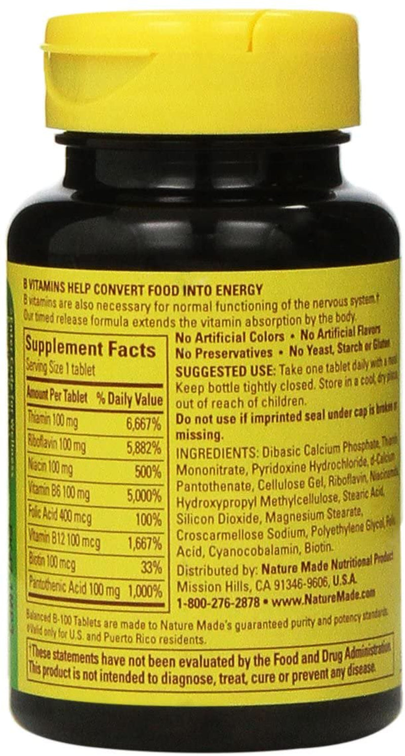 Nature Made Balanced Vitamin B-100 Complex Tablets 60 Ea (Pack of 2)