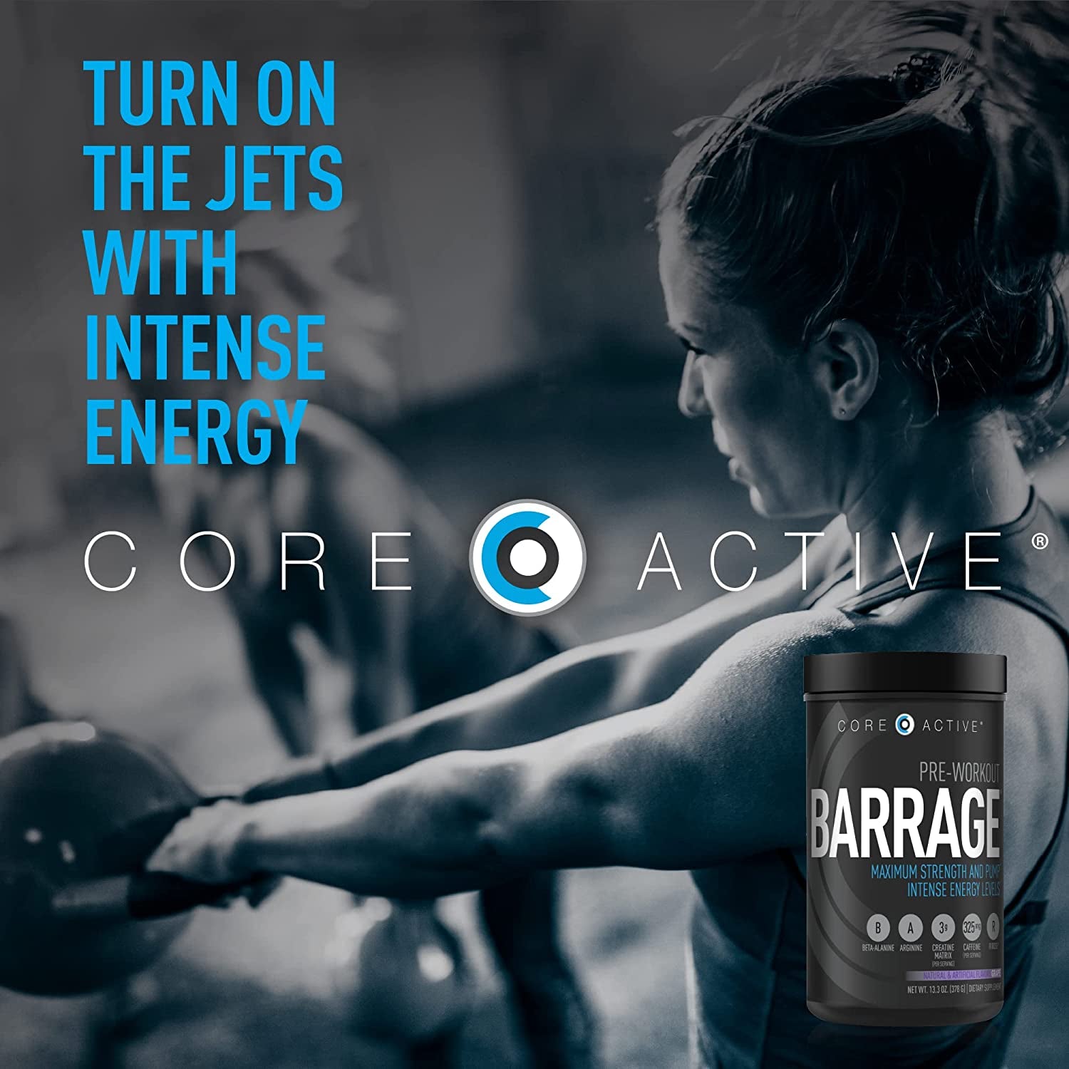 (CORE)ACTIVE Barrage Pre Workout Powder - Preworkout for Women & Men, Creatine Powder, Beta Alanine, Agmatine Sulfate, & Caffeine - Muscle Builder for Men with Intense Energy - Grape (30 Servings)