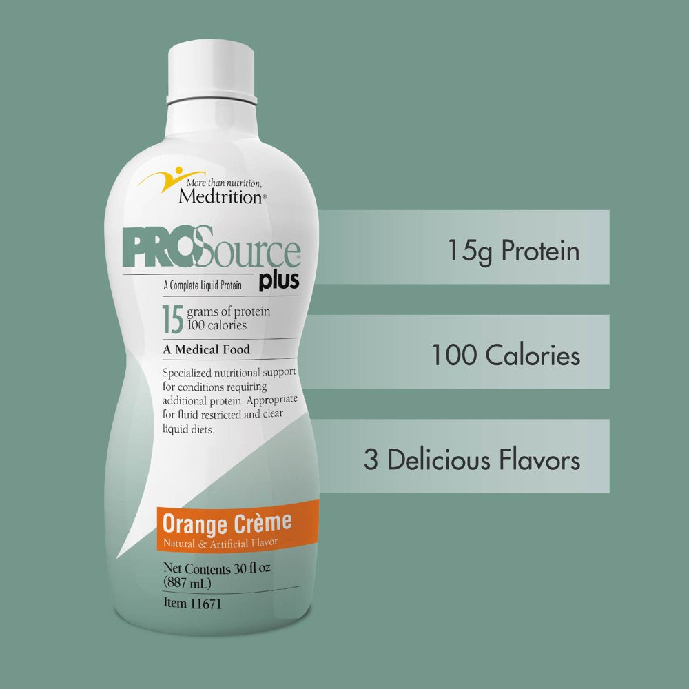 Liquid Collagen Peptides Type I, III 15 Grams Protein per Oz. |Prosource plus Orange Crème Bottle Medtrition|