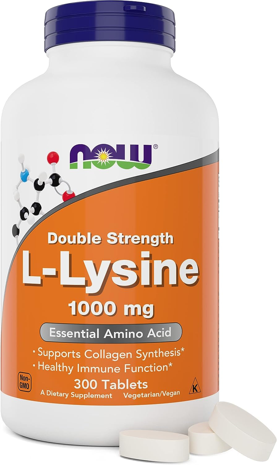 Now Foods L-Lysine 1000Mg - Double Strength - 300 Tablets - Non-Gmo Amino Acid Supplement (Llysine Hydrochloride)- 1000 Mg Tabs - Vegan/Vegetarian