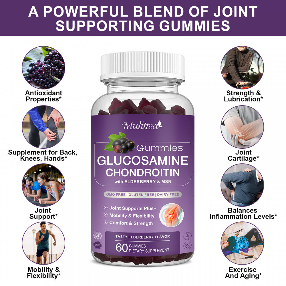 (2 Pack)Mulittea Glucosamine Chondroitin Gummies,With MSM & Elderberry,Joint Support Supplement Immune Support,120 Count