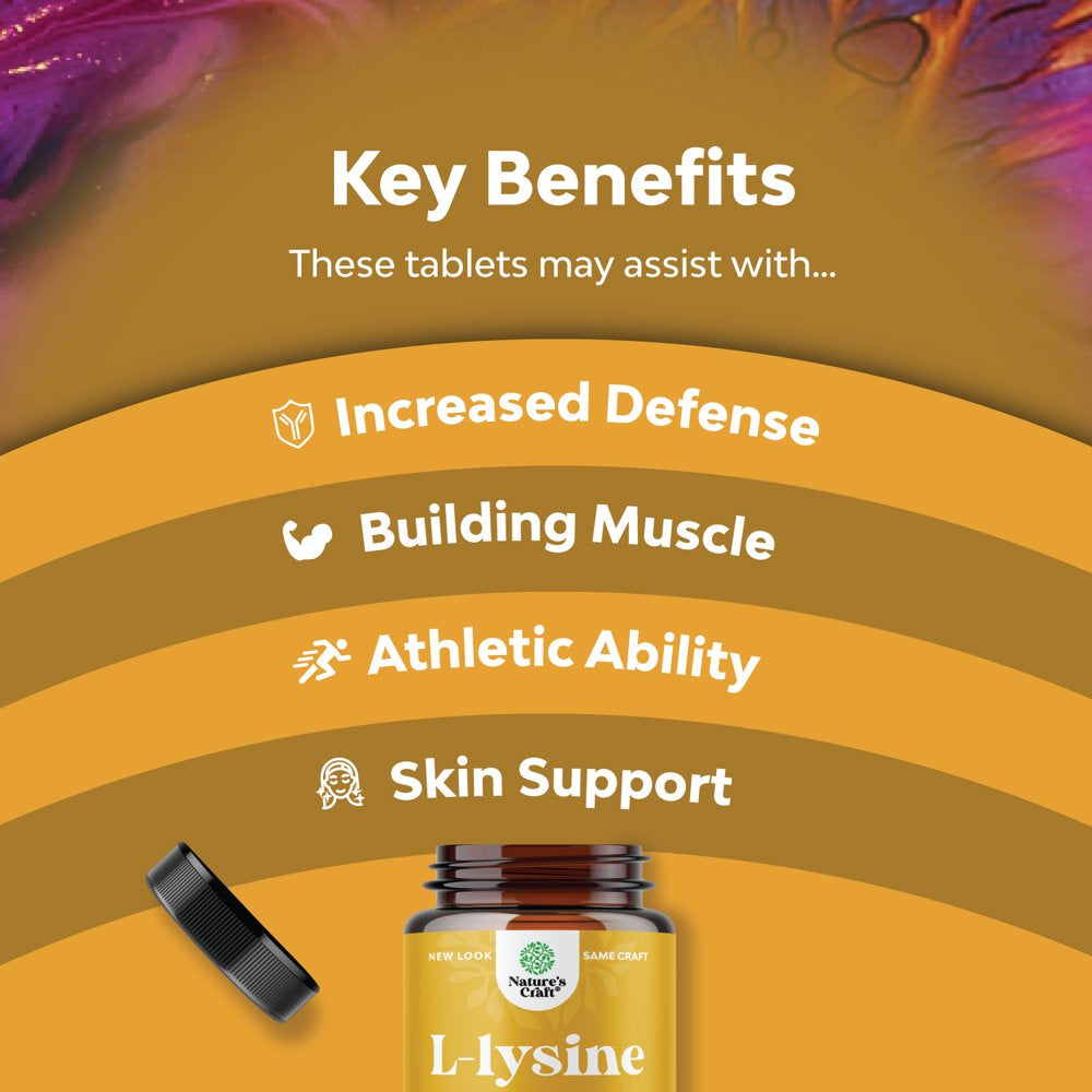 L Lysine 1000Mg per Serving Nutritional Supplements - Essential Amino Acids Supplement for Eye Health Lip Care Bone Support Immune System Support Muscle Growth and Vegetarian Collagen Production