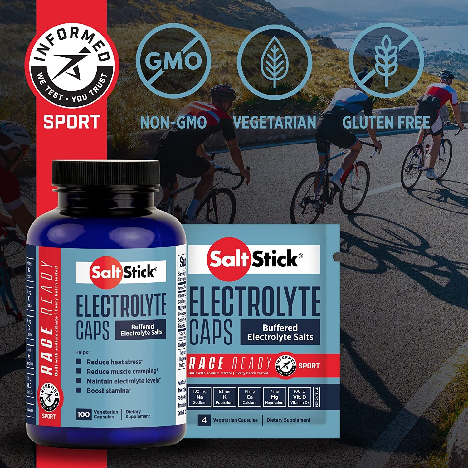 Saltstick Race Ready Electrolyte Capsules | Informed Sport Certified Electrolytes | Salt Pills/Tablets for Running | Hydration, Helps Reduce Muscle Cramps | 24 Packets, 4 Capsules Each