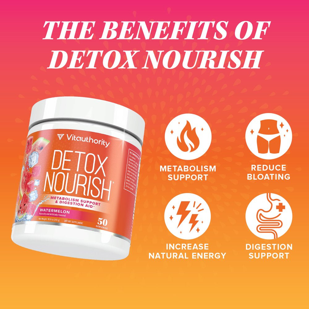 Detox Nourish Detox Cleanse Weight Loss Powder: Natural Digestive Enzyme Supplement with Apple Cider Vinegar to Support Healthy Weight Loss for Women and Men and Bloating Relief, Watermelon, 50 Svgs.