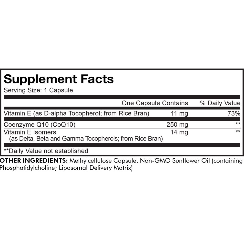 Codeage Liposomal Coq10, Vitamin E Tocopherols & 250 Mg Coenzyme Q10, Cardiovascular Support, 60 Ct