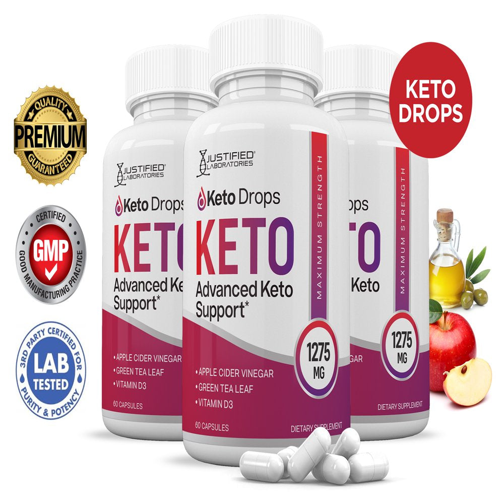 (3 Pack) Keto Drops Keto ACV Pills 1275Mg Alternative to Gummies Dietary Supplement 180 Capsules