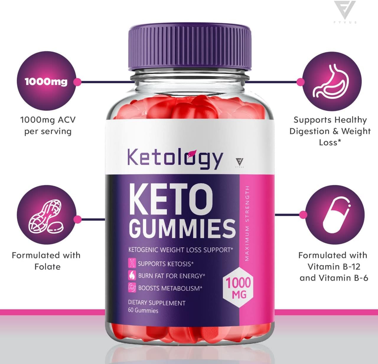 Ketology Keto ACV Gummies Advanced Weight Loss Ketosis Supplement, Ketology Keto + ACV Ketogenic Apple Cider Vinegar 525MG (60 Gummies)