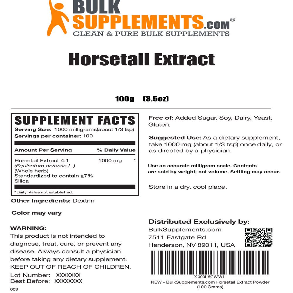 Bulksupplements.Com Horsetail Extract Powder - Silica Supplements - Hair Growth Supplement (100 Grams - 3.5 Oz)