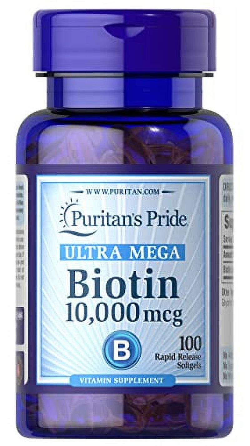 Biotin 10000 Mcg, Helps Promote Skin, Hair and Nail Health, 100 Count by Puritan'S Pride
