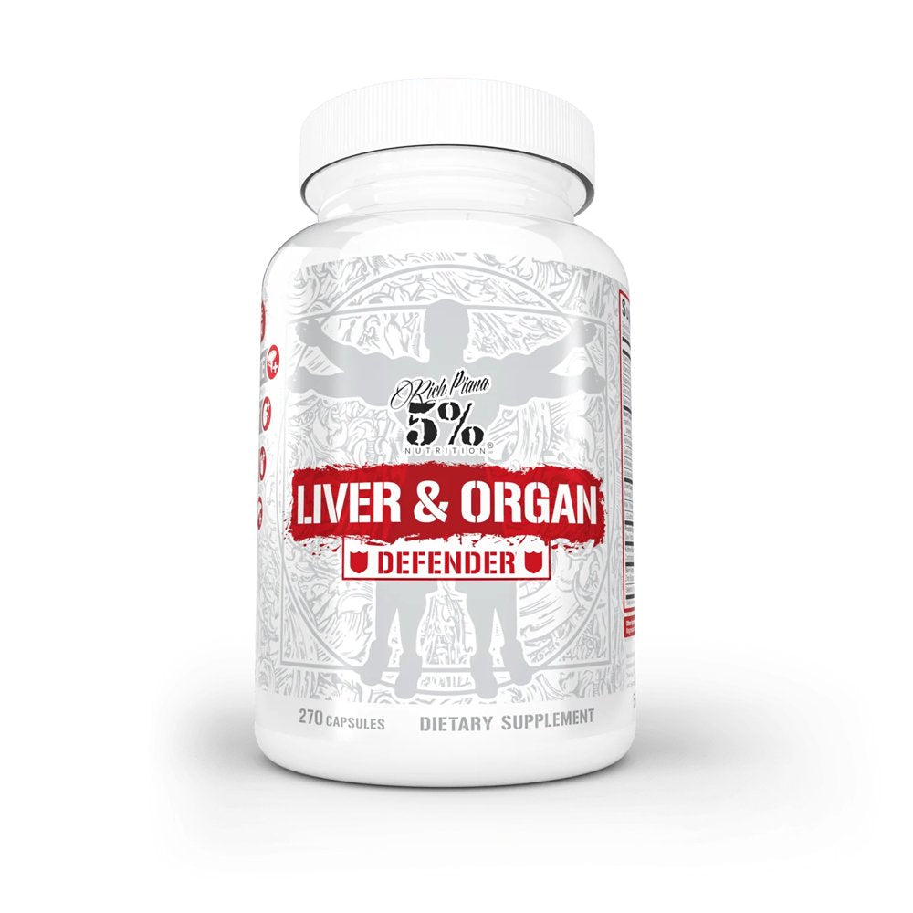 5% Nutrition Rich Piana Liver & Organ Defender Cycle Support plus NAC | Liver Support, Prostate Supplement, Heart, Kidney, Skin Support | Milk Thistle, Saw Palmetto, Hawthorn Berry (30-90 Servings)