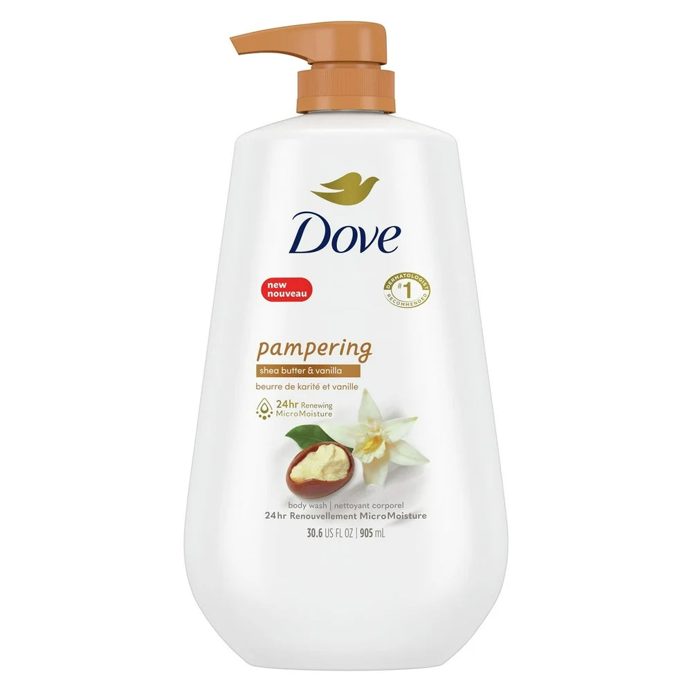 Dove Pampering Long Lasting Gentle Women'S Body Wash All Skin Type, Shea Butter & Vanilla, 30 Fl Oz