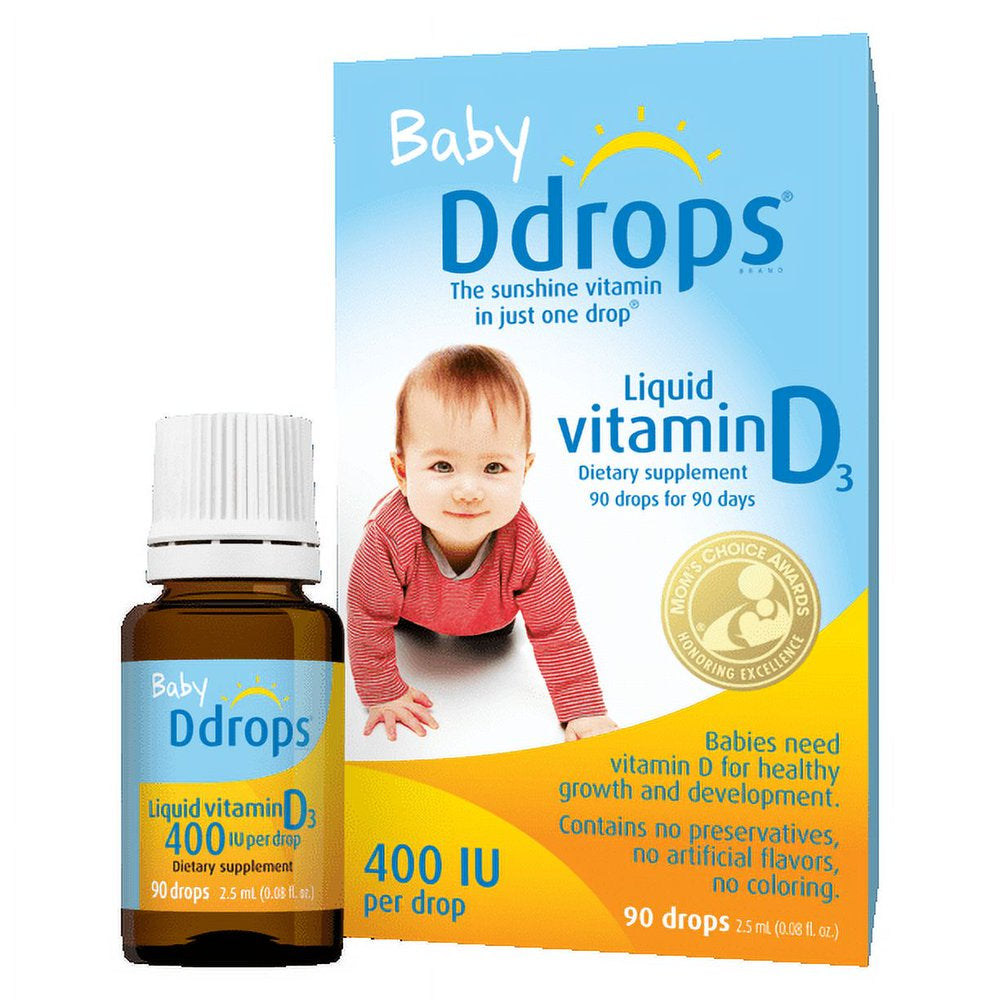 2 Pack Baby Ddrops Liquid Vitamin D3 400 IU Dietary Supplement 90 Drops 2.5Ml Ea