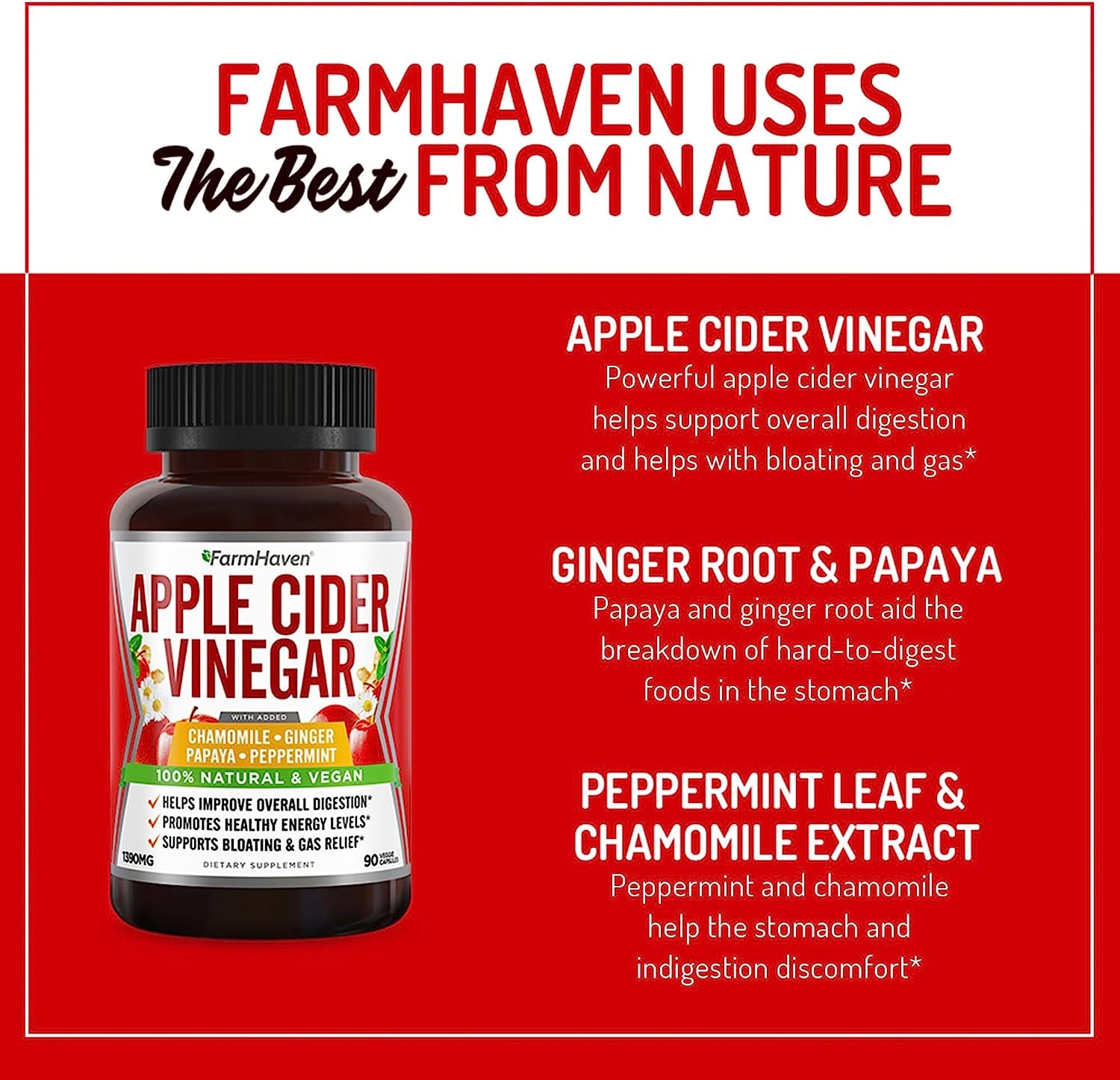 Apple Cider Vinegar Capsules with Ginger, Papaya & Chamomile | 1390Mg | Supports Digestion, Immunity | like with Mother | Non-Gmo & 100% Natural | 450 Capsules