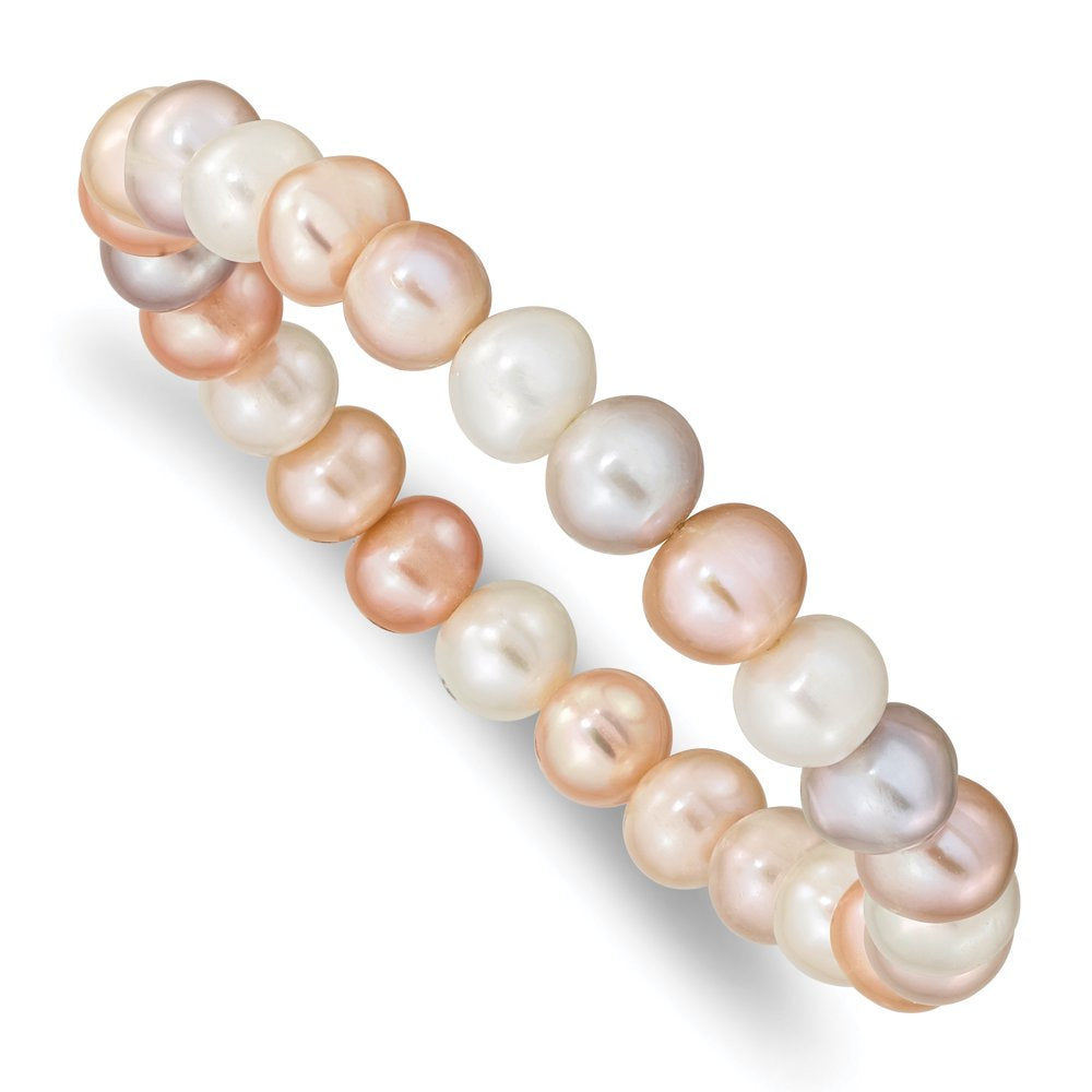 8-9Mm FWC Pearl White/Pink/Purple Stretch Bracelet QH5465