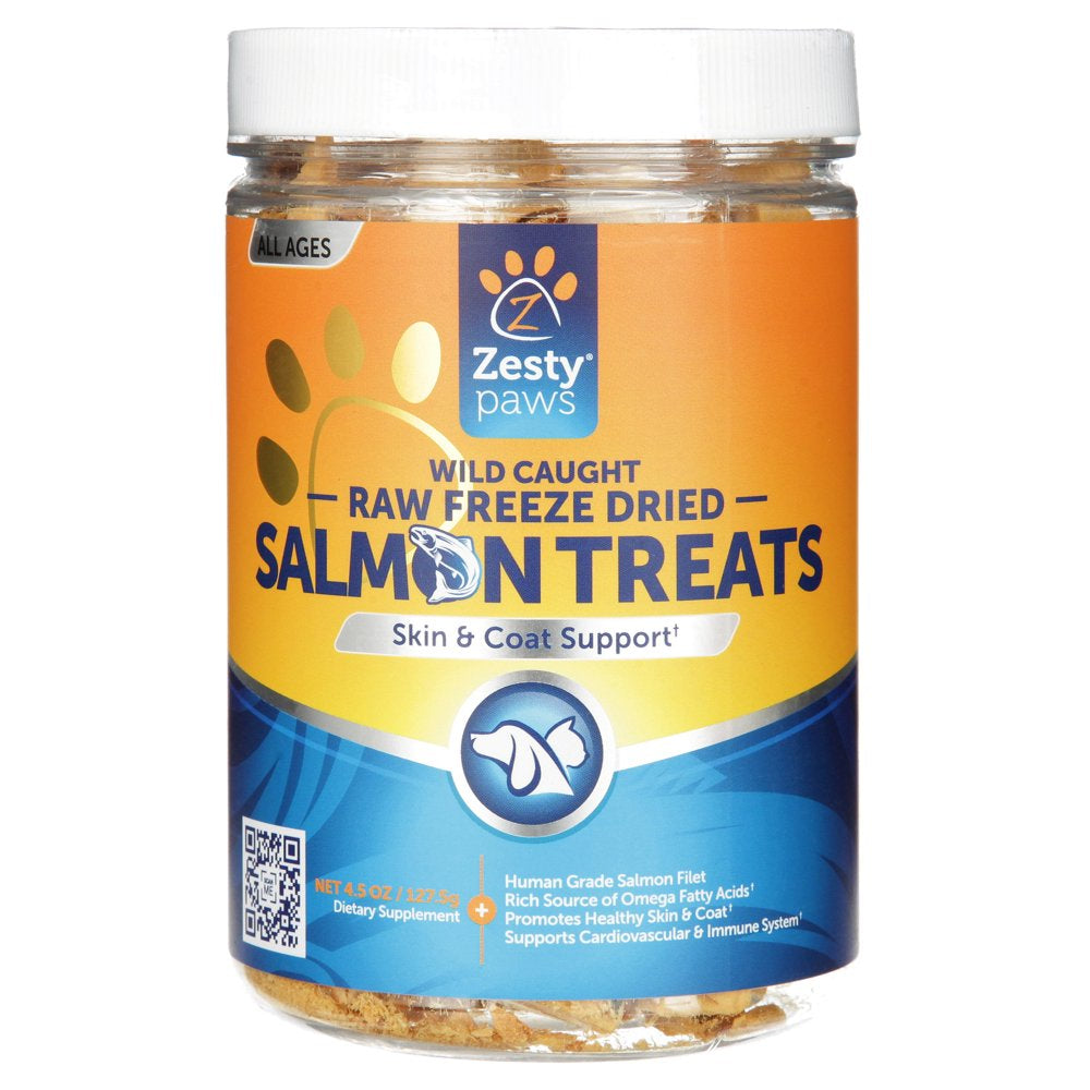 Zesty Paws Omega 3 Raw Freeze Dried Wild Caught Salmon Filet Treats for Dogs & Cats , 4.5 Oz.