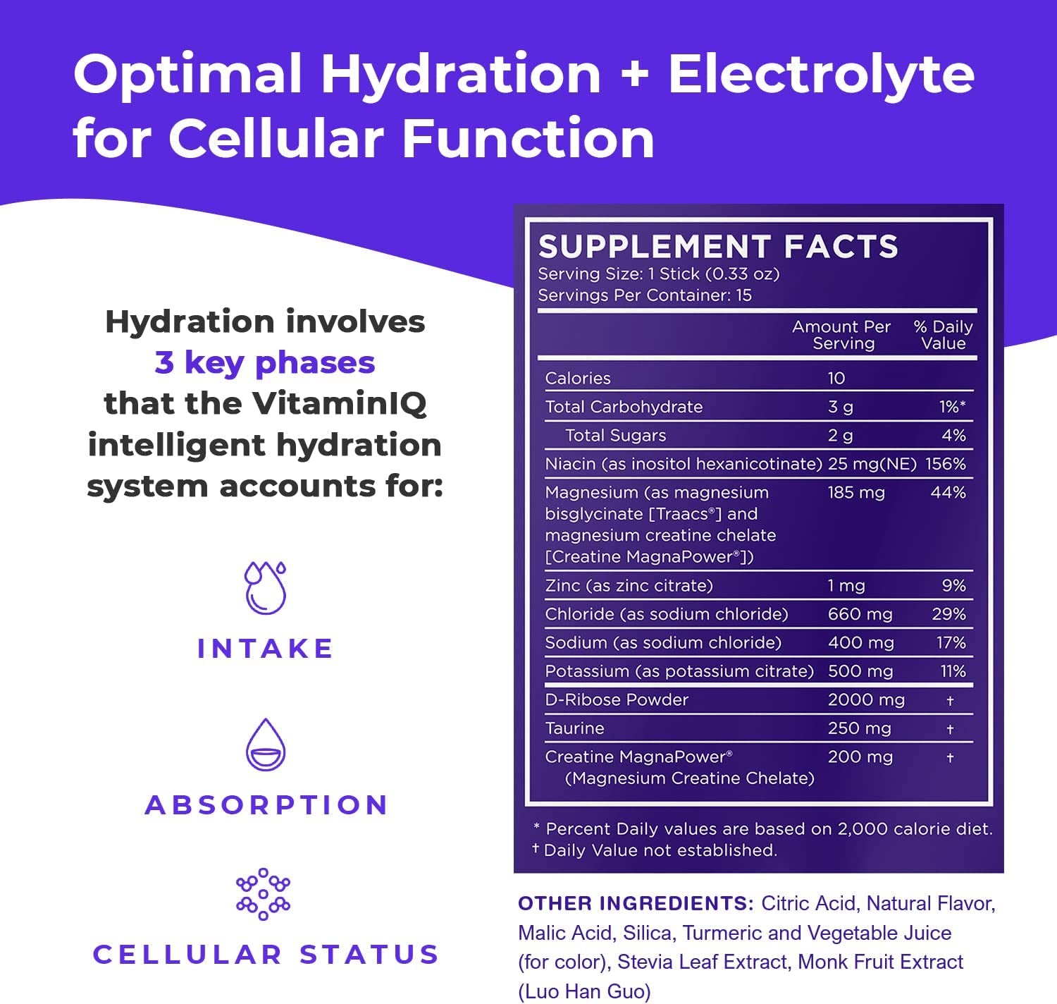 Vitaminiq Electrolytes Powder - 15 Sticks Electrolyte Powder Packets for Energy & Endurance - IV Hydration Multiplier Electrolyte Mix for Mental Clarity & Fluid Balance - IV Hydration Packets, Orange