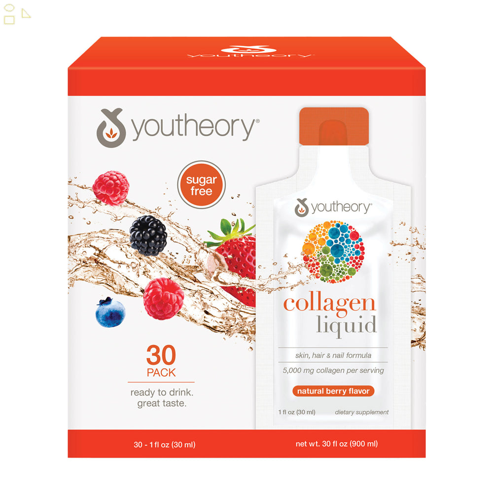 Youtheory Collagen Liquid, Sugar Free Berry Flavor, 30 Packets | 5,000 Mg of Uniquely Soluble and Highly Absorbable Collagen Peptide