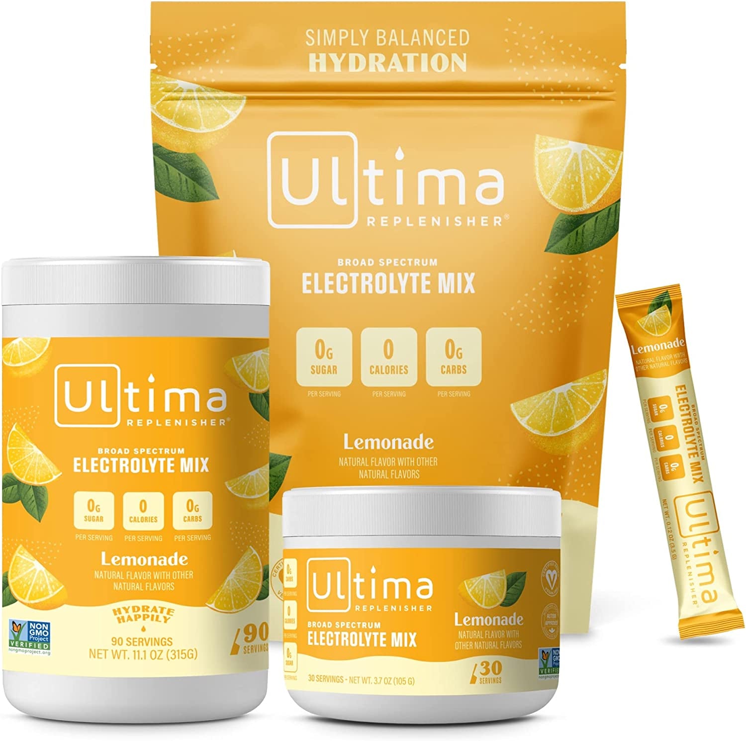 Ultima Replenisher Hydration Electrolyte Powder- Keto & Sugar Free- at Home & on the Go Convenience Bundle- Feel Replenished, Revitalized- Lemonade, 30 Serving Canister & 20 Serving Stickpack​