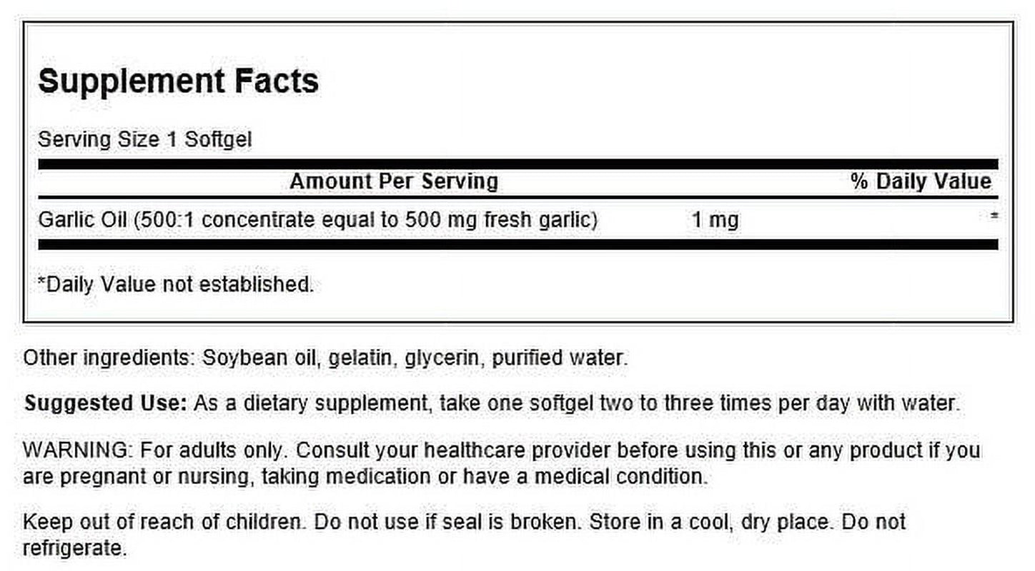 Swanson Garlic Oil 500 Mg 250 Softgels