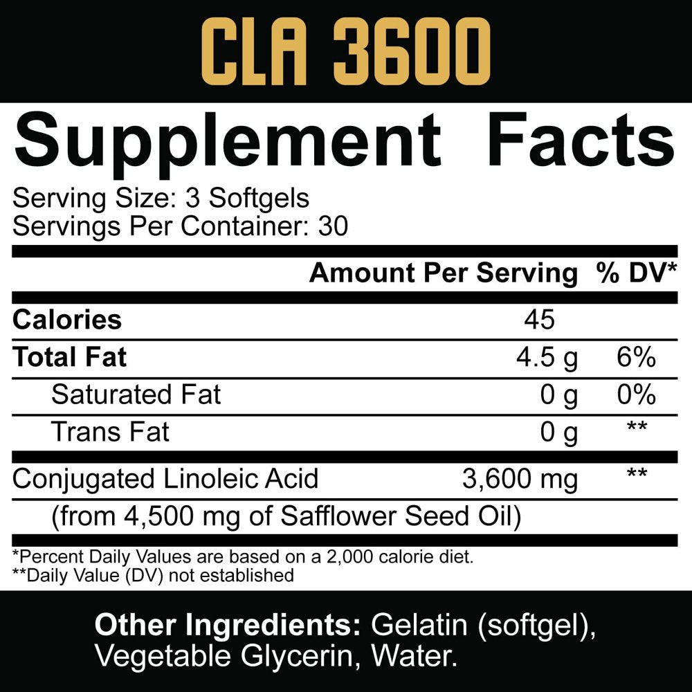 5% Nutrition Core CLA Supplement for Weight Loss, Metabolism Support & Muscle Preservation | 3,600 Mg of Conjugated Linoleic Acid from 4,500 Mg of Safflower Oil (30 Servings / 90 Softgels)