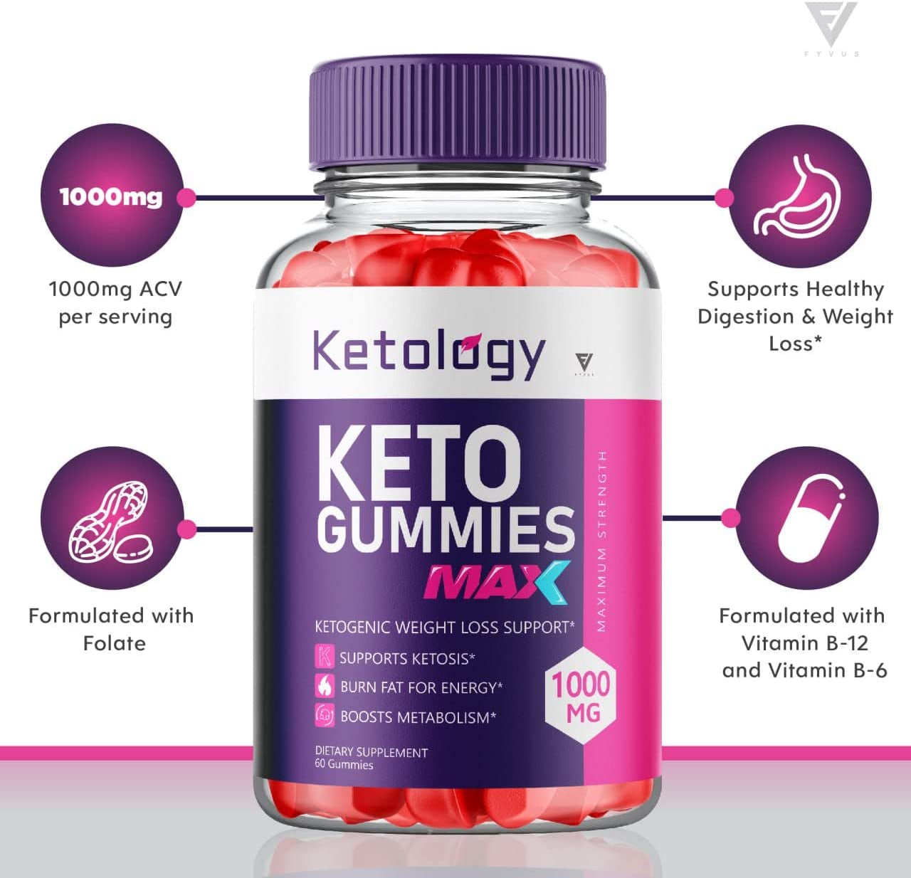 Ketology Keto ACV Gummies Advanced Weight Loss Ketosis Supplement - Ketology Keto + ACV Ketogenic Belly Fat Apple Cider Vinegar 525 Mg per Gummy (60 Gummies)