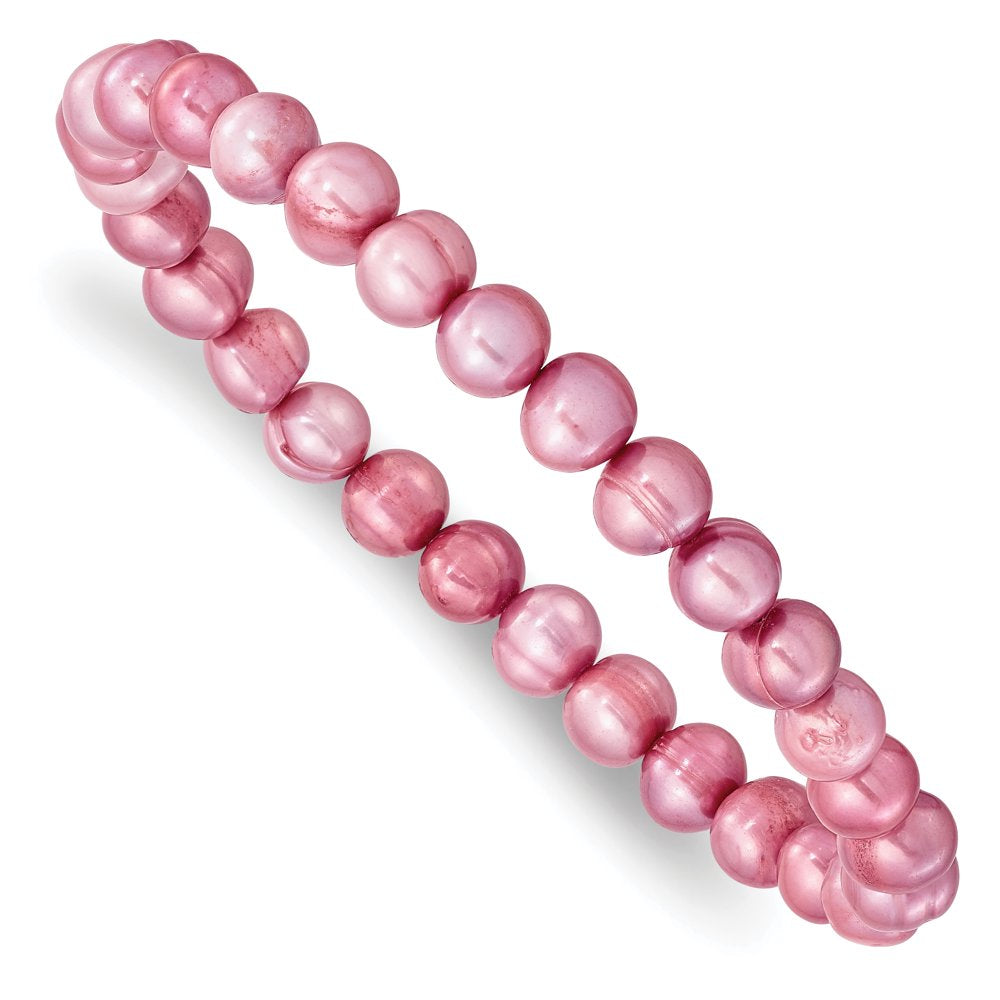 7-8Mm White/Grey/Black/Pink/Purple Freshwater Cultured Pearl Stretch 5 Piece Bracelet Set QH5195SET