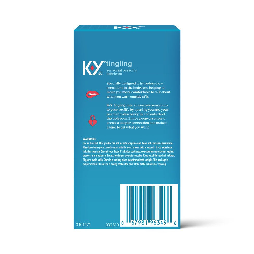 Water Based Lube K-Y Tingling 1.69 Fl Oz Adult Toy Friendly Personal Lubricant for Couples, Men, Women, Pleasure Enhancer, Sensual Massage Vaginal Moisturizer, Ph Balanced, Paraben Free, Non-Greasy