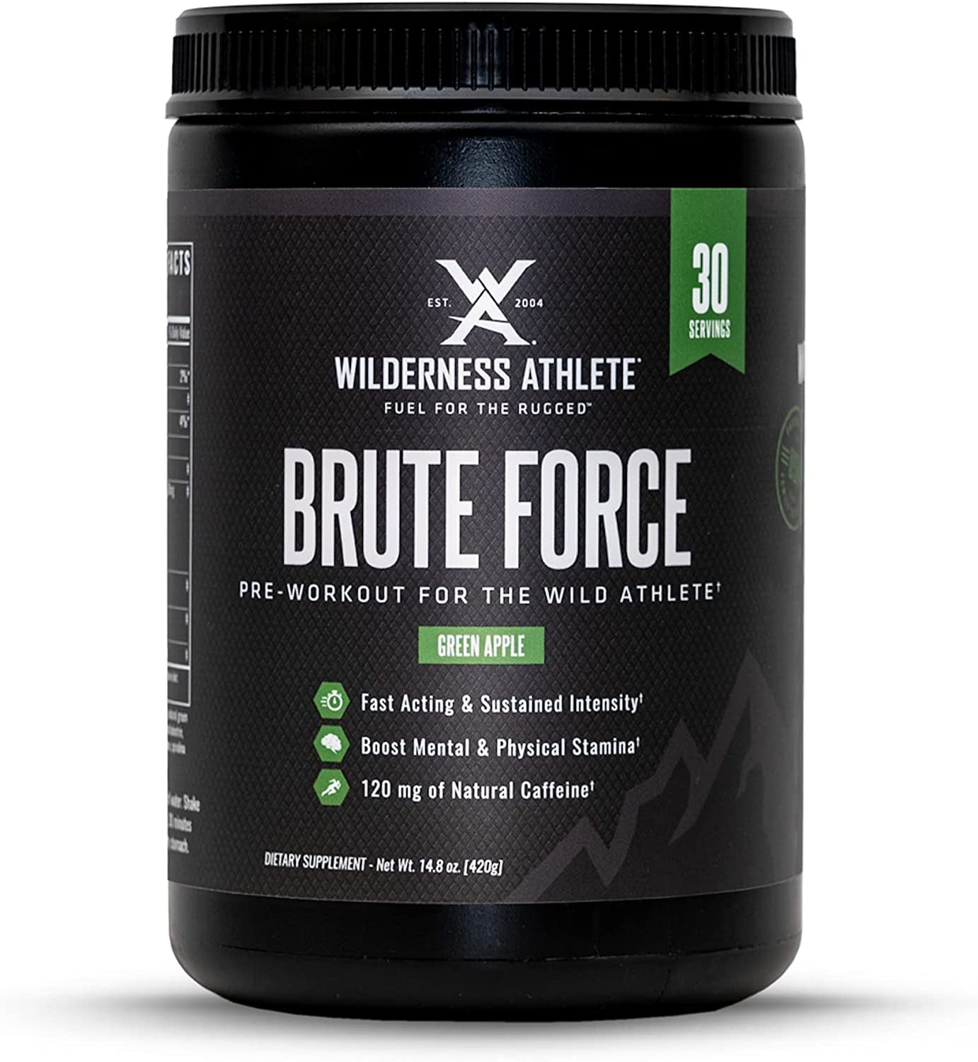 Wilderness Athlete - Brute Force Pre-Workout | Best Pre Workout Powder for Women & Men - Preworkout Drink Supplements with Natural Caffeine - Workout Supplement for Men & Women (Green Apple)