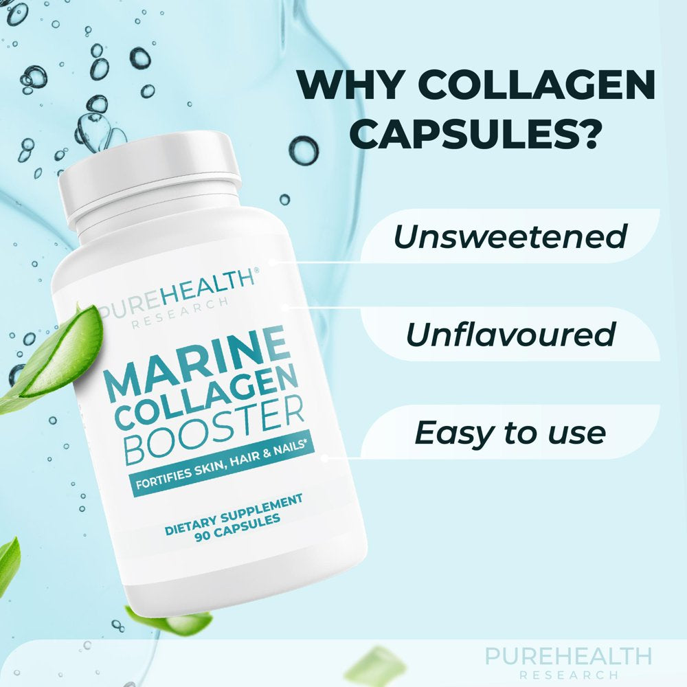 Marine Collagen and Hyaluronic Acid Supplements, Aloe Vera Leaf Gel and Vitamin E Collagen Peptides Pills by Purehealth Research