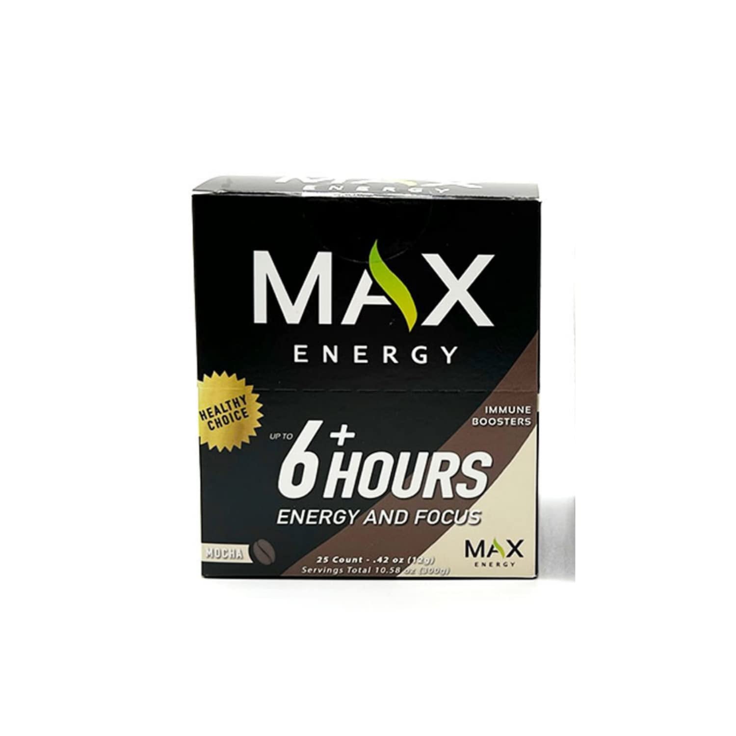 Max Energy Mocha Shot, Healthy Energy & Immune Boosters, Sugar Free, 5 Calories Each, up to 6 Hours of Energy, 25 Pack