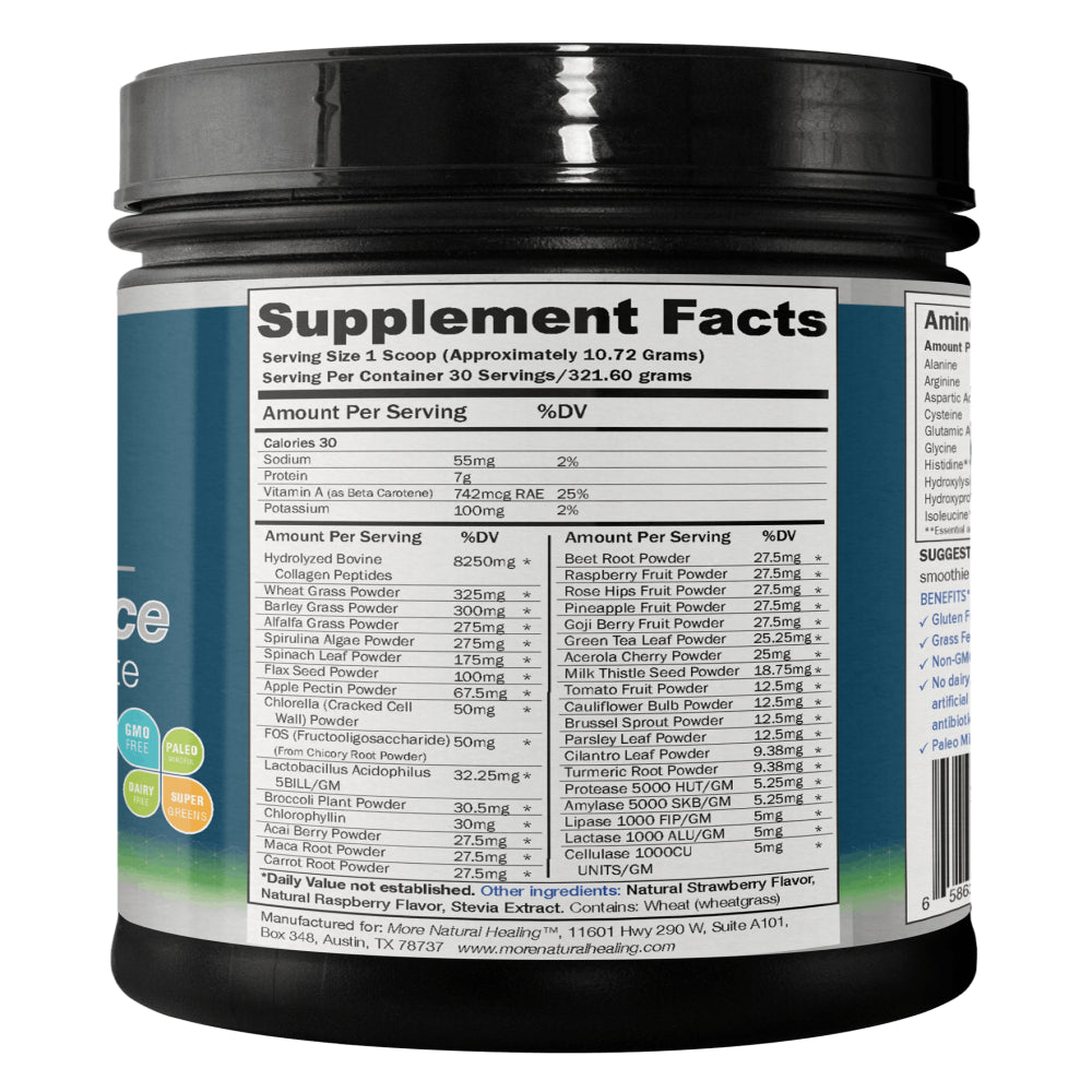 Green Science + Collagen Superfood Green Drink Powder Supplement for Joints and Gut Support Powder Drink - 30 Day Supply