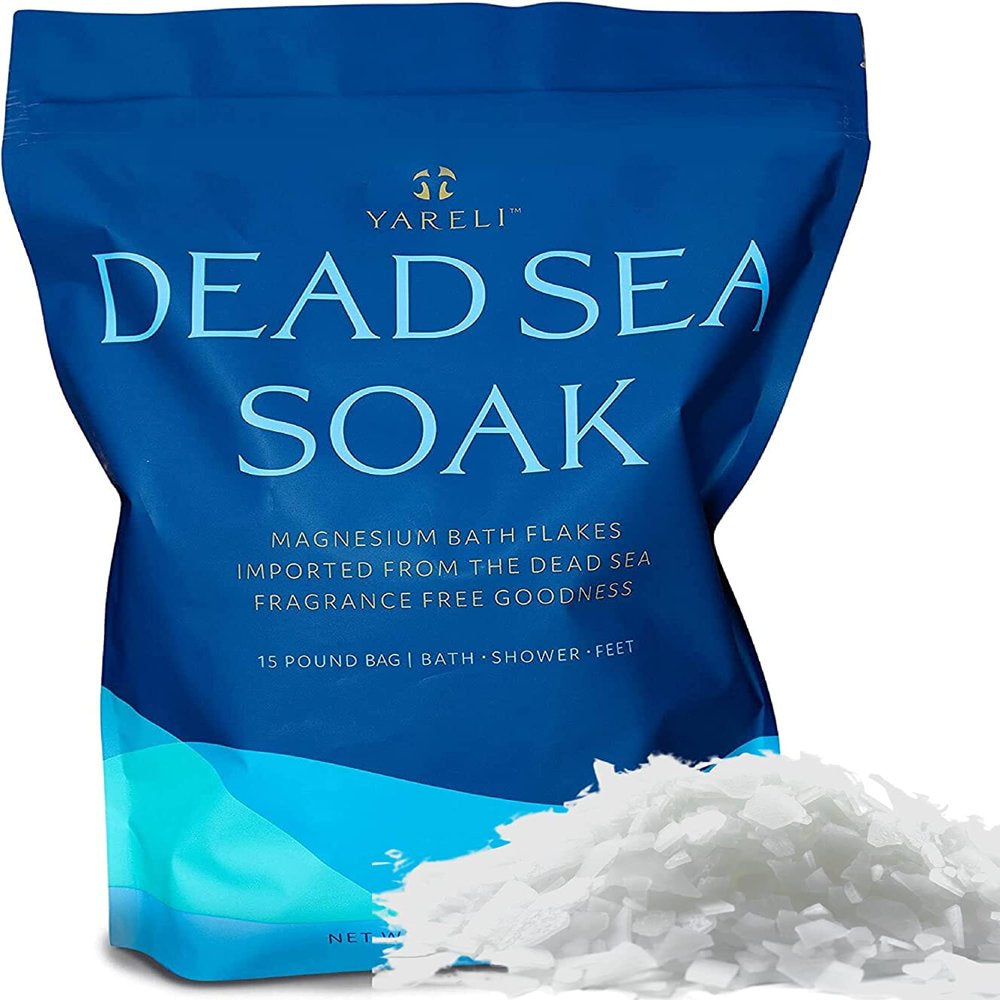 Yareli Dead Sea Bath & Foot Soak, Unscented Magnesium Bath Salt Flakes, Stronger Alternative to Epsom Salt 15Lbs