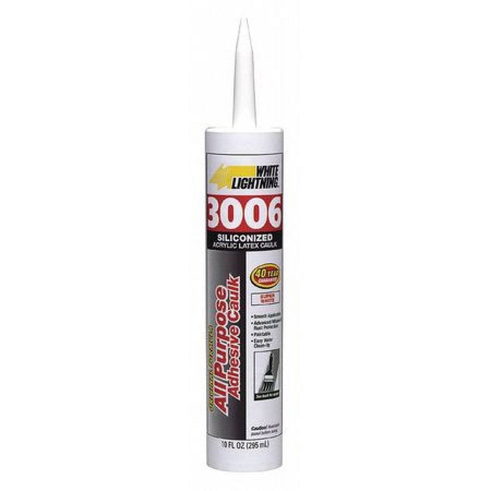 White Lightning 3006 Advanced Formula Caulk, White, Acrylic Latex, 10 Fl. Oz.