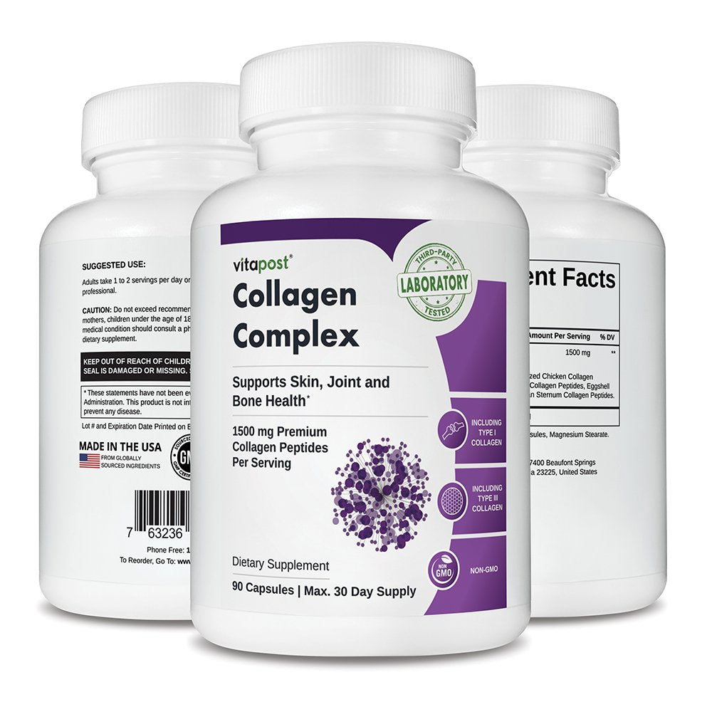 Vitapost Collagen Complex Supplement Supports Skin, Bone and Joint Health - 90 Capsules