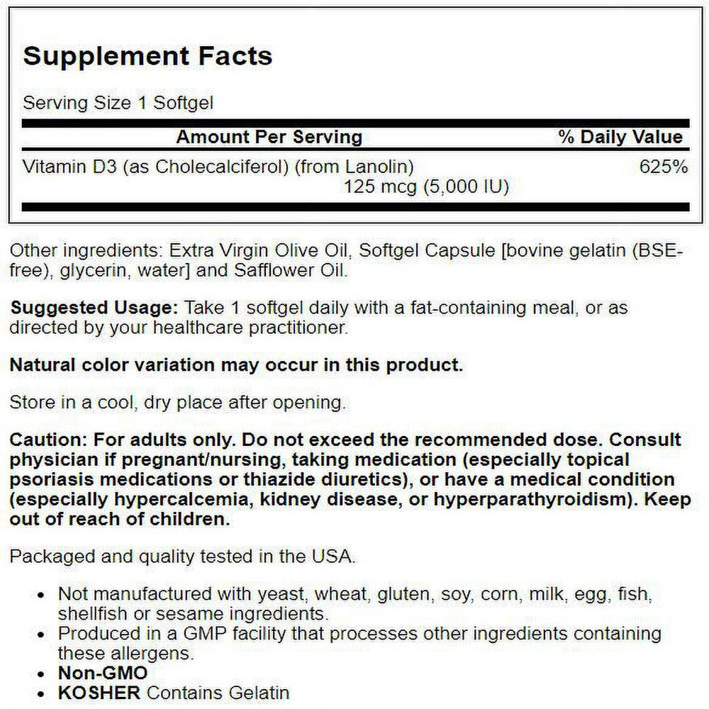 NOW Supplements, Vitamin D-3 5,000 IU, High Potency, Structural Support*, 240 Softgels