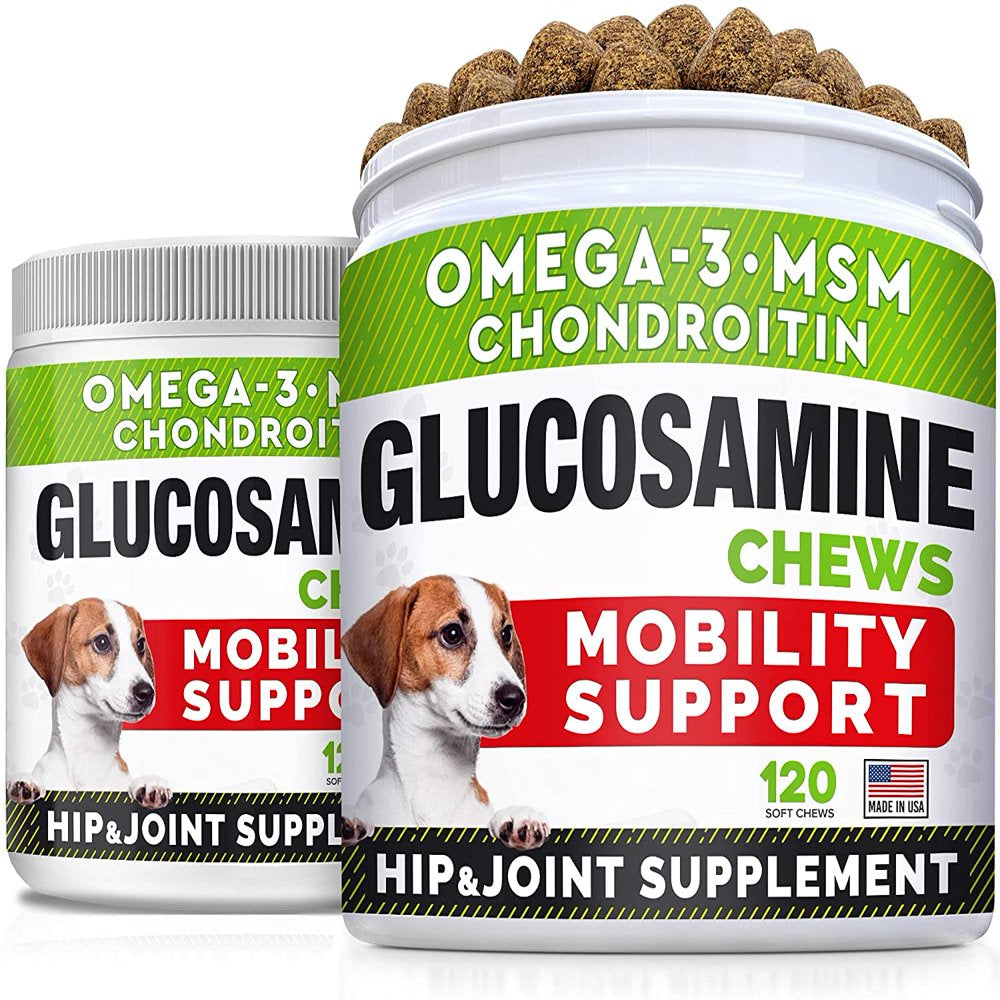 Glucosamine Treats for Dogs - Joint Supplement W/Omega-3 Fish Oil - Chondroitin, MSM - Advanced Mobility Chews - Joint Pain Relief - Hip & Joint Care - Chicken Flavor - Made in USA