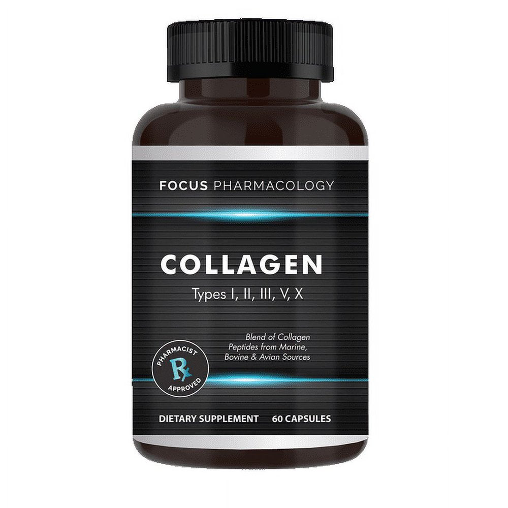 Collagen Support Amazing Grass Pills (Type I, II, III, V, X) Avian Sternum Hydrolyzed Collagen Skin Peptides Collagen Support with Hyaluronic Acid + Vitamin C + Protein Complex (60 Capsules)