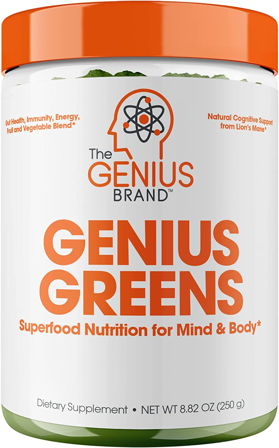 Greens Powder Energy, Immunity & Gut Health Supplement - Superfood Drink Mix with Lions Mane, Kale, Spinach & Antioxidants, Genius Greens by the Genius Brand