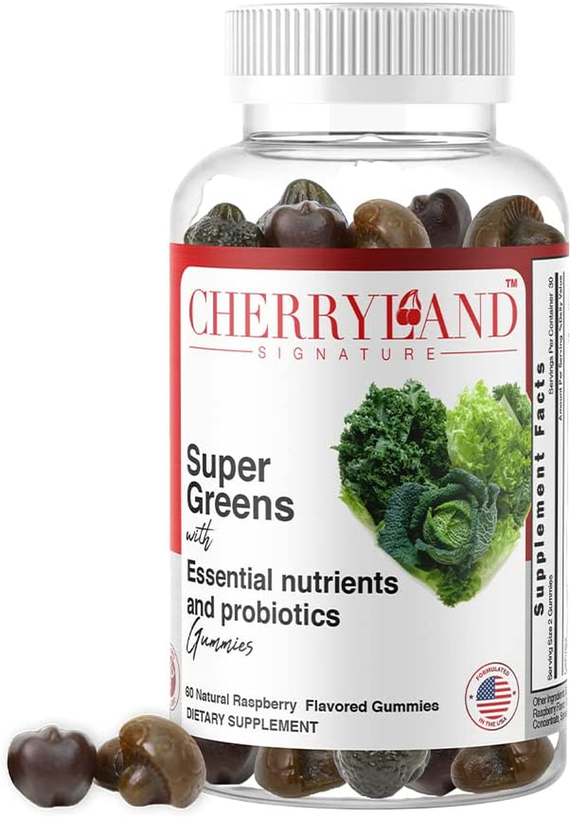 Super Greens Gummies | with Antioxidants, Mushrooms, Prebiotics & Probiotics | Detox, Digestive Health Support | Vegan, Gluten and Gelatin-Free | 60 Count