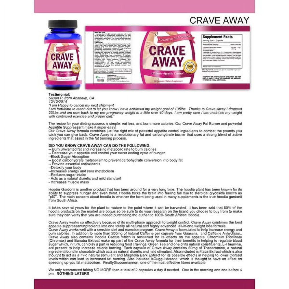 Crave Away Weight Control Extreme Dietary Supplement (60 Capsules/Bottle)