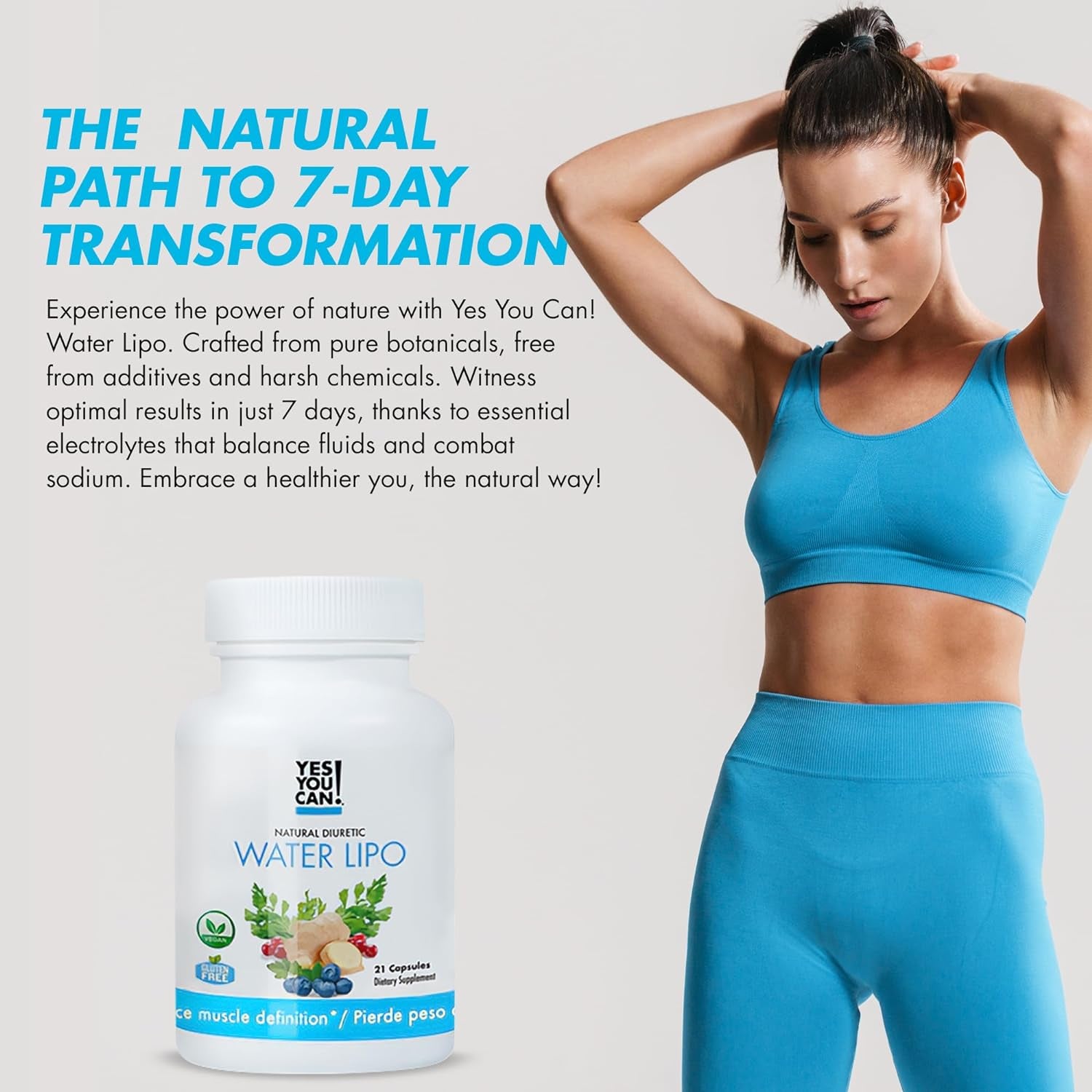 Yes You Can! Natural Water Lipo Diuretic Cleanse with Electrolytes and Vitamins - Gluten-Free Supplement (21 Capsules)