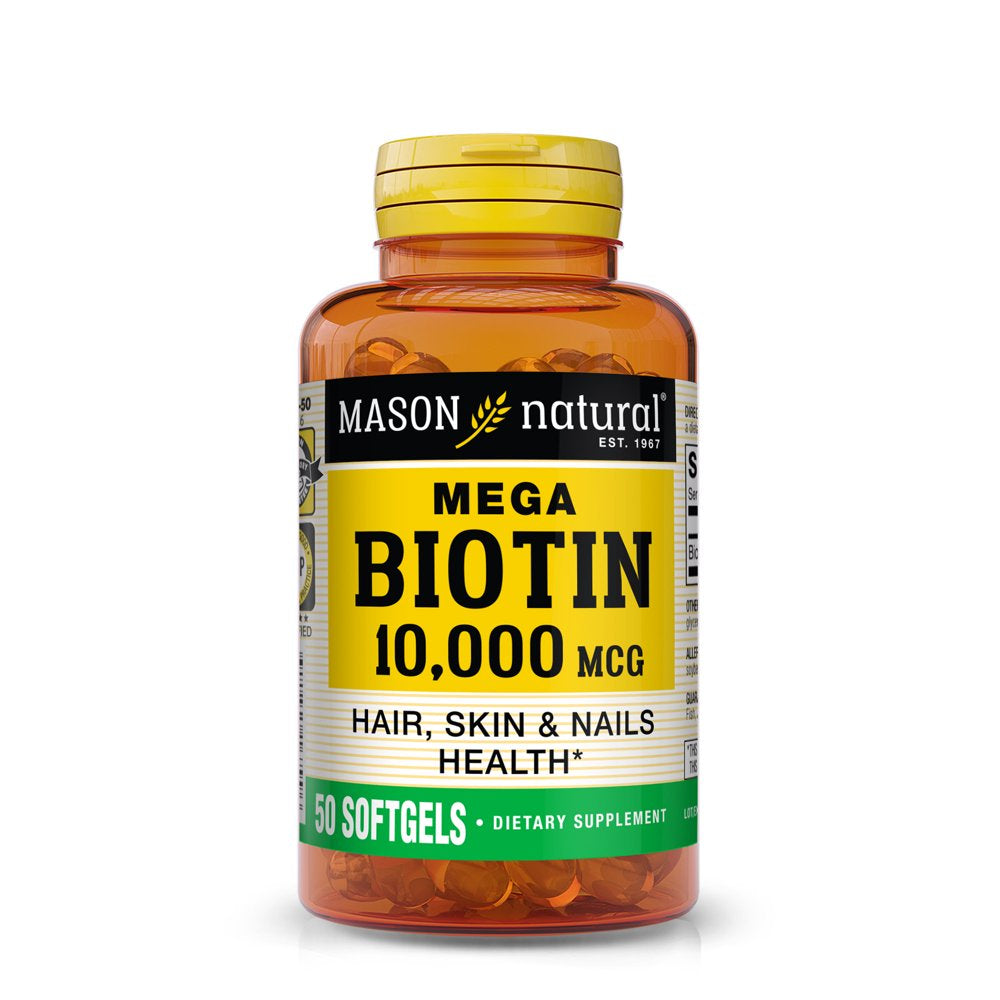 Mason Natural Mega Biotin 10000 Mcg - Healthy Hair, Skin & Nails, 50 Softgels
