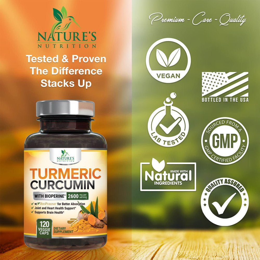 Turmeric Curcumin with Bioperine 95% Standardized Curcuminoids 2600Mg - Black Pepper for Max Absorption, Vegan Joint Support, Nature'S Tumeric Extract, Herbal Supplement, Non-Gmo - 120 Capsules