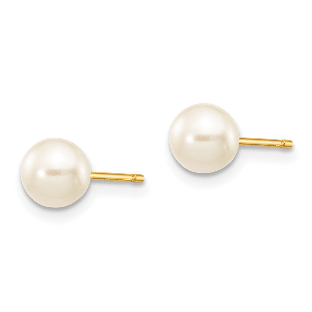 14K 5-6Mm White round Freshwater Cultured Pearl Stud Post Earrings X50PW