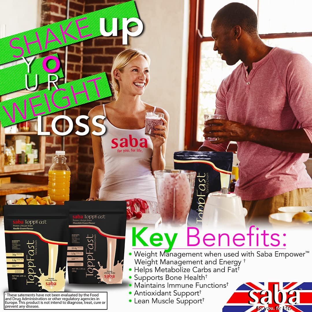 Saba Toppfast™-Weight Management Nutrition -Scientific Blend of Proteins, Herbs, Vitamins, Minerals, & Antioxidants in a Low-Fat, Low-Carb Formula (Vanilla)