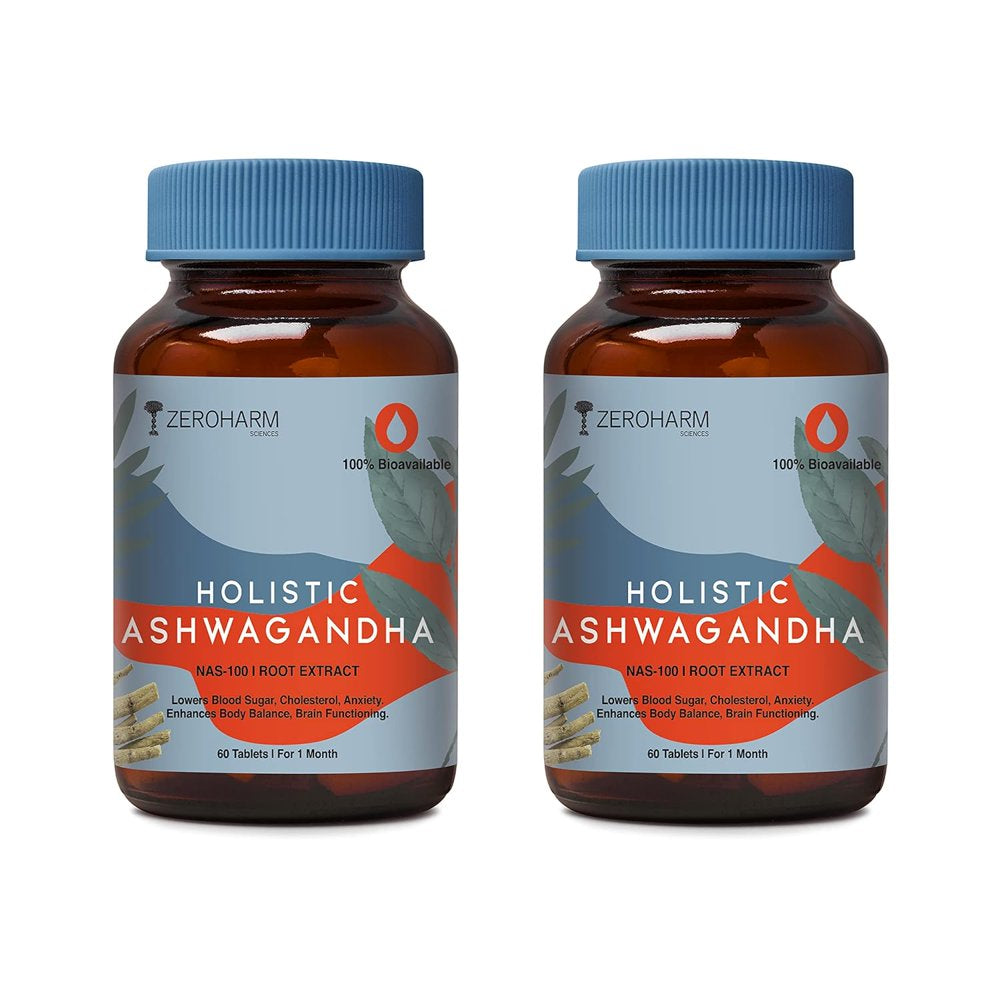 Holistic Ashwagandha 120 Tablets (600 Mg) - Immunity Booster - Rich in anti Oxidants | Manage Anxiety, Stress Relief - Brain Booster Supplement (Pack of 2)