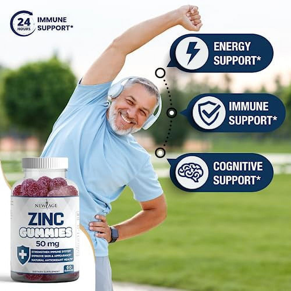 Zinc Gummies - 2 Pack - 50Mg High Immune Booster Zinc Supplement, Immune Defense, Powerful Natural Antioxidant, Non-Gmo - by New Age (60 Count (Pack of 1))